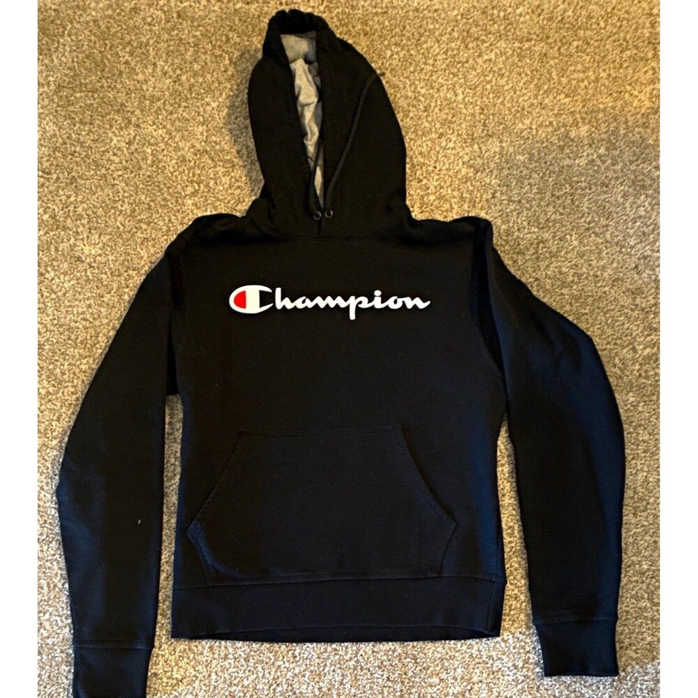 Champion Authentic Athleticwear Men's Black Pullover Fleece Hoodie Logo S